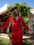 Alida Red Fringe Cutout Dress