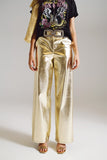 Gold Metallic Straight Leg Pants