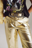 Gold Metallic Straight Leg Pants