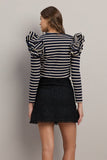 Striped Ruffle Shoulder Knit Top