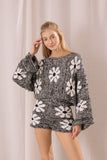 Floral Dolman Knit Sweater-Black