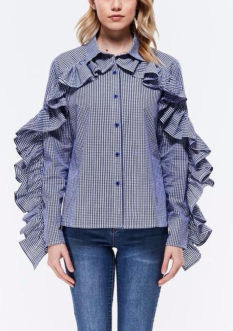 Ruffled Sleeves Checkered Blouse – Trèscool