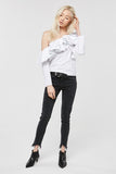 One Shoulder Ruffle White Top