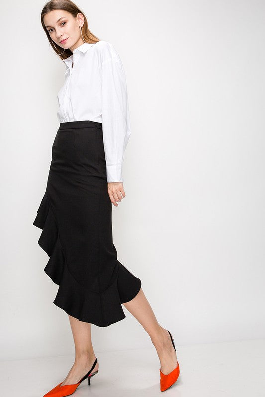 Black skirt ruffle clearance top