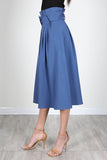 blue pleated skirt