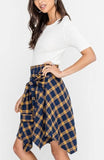 lush Sleeve Tie Plaid Skirt